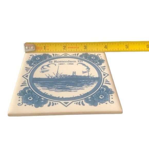 Vintage Holland America Line Delft SS Rotterdam III 97-1906 Ceramic Tile Coaster - Picture 7 of 8